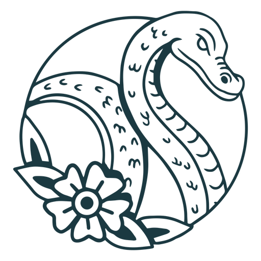 S?mbolo de serpiente y flor. Diseño PNG