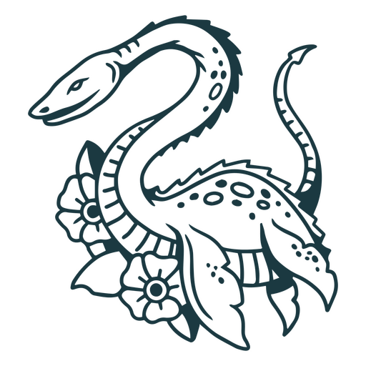 Ilustração estilizada de serpente marinha com detalhes florais Desenho PNG