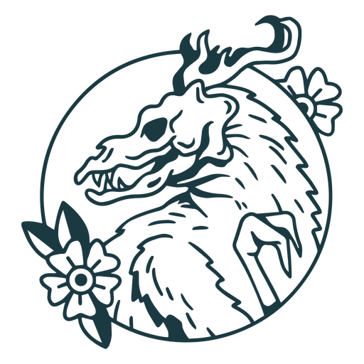 Ilustração majestosa de dragão com detalhes florais Desenho PNG