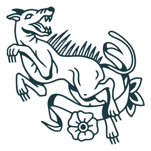 Ilustración dinámica de perro salvaje con acentos florales. Diseño PNG