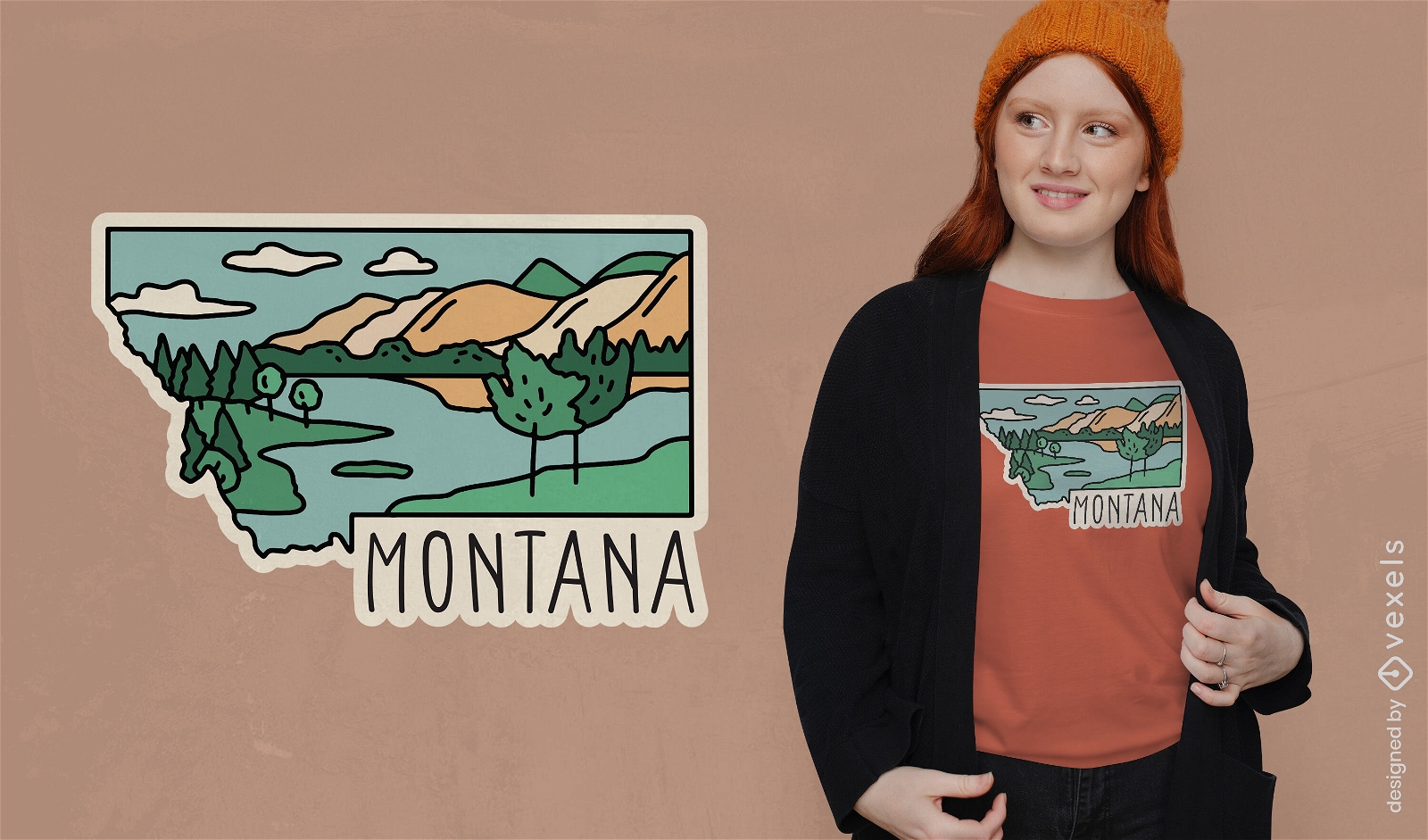 Design de camiseta com paisagem de Montana