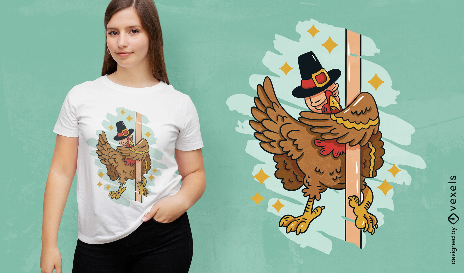 Diseño de camiseta de bailarina de barra de pavo de acción de gracias.