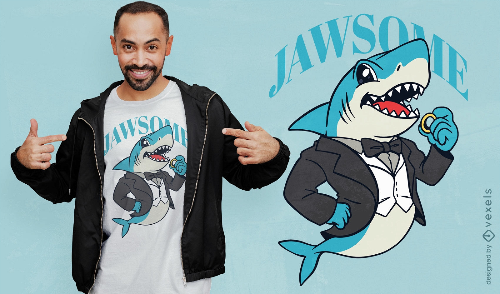 Diseño de camiseta de juego de palabras de boda de tiburones.