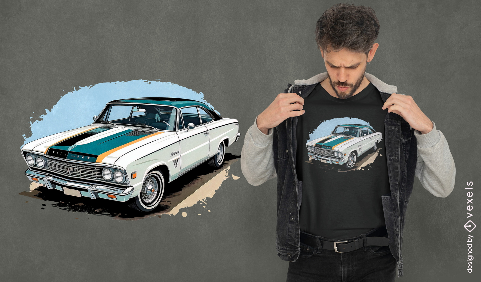 Diseño de camiseta de muscle car clásico.