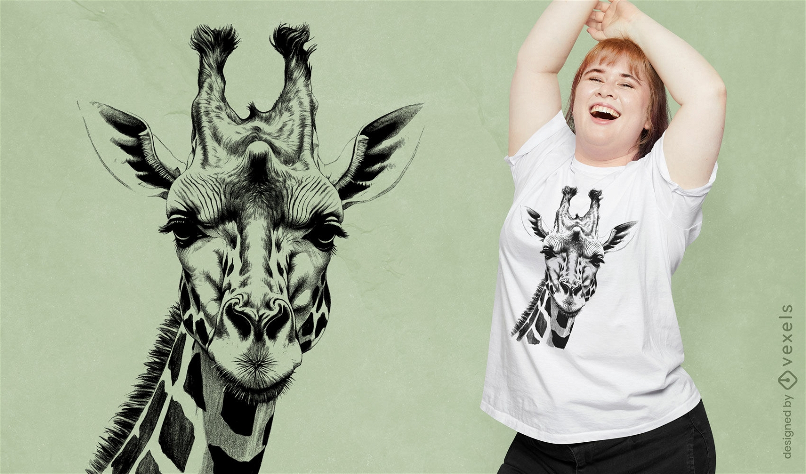 Dise?o detallado de camiseta con ilustraci?n de jirafa.