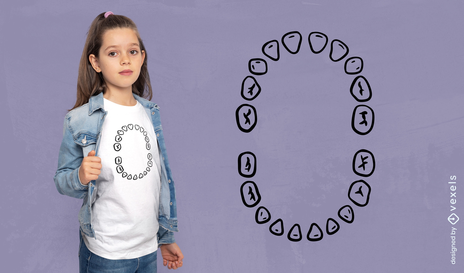 Diseño de camiseta con tabla de dientes de leche.