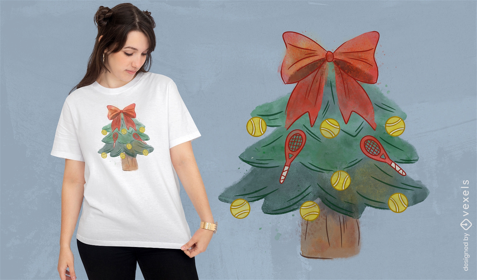 Diseño de camiseta de árbol de Navidad de tenis.