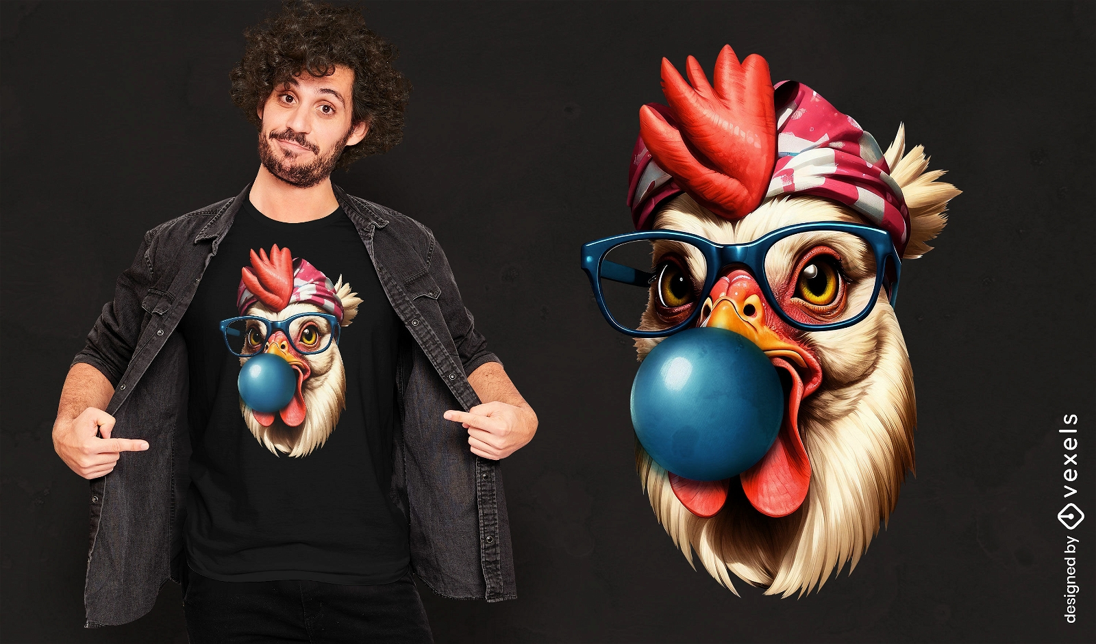Diseño de camiseta de pollo con chicle.