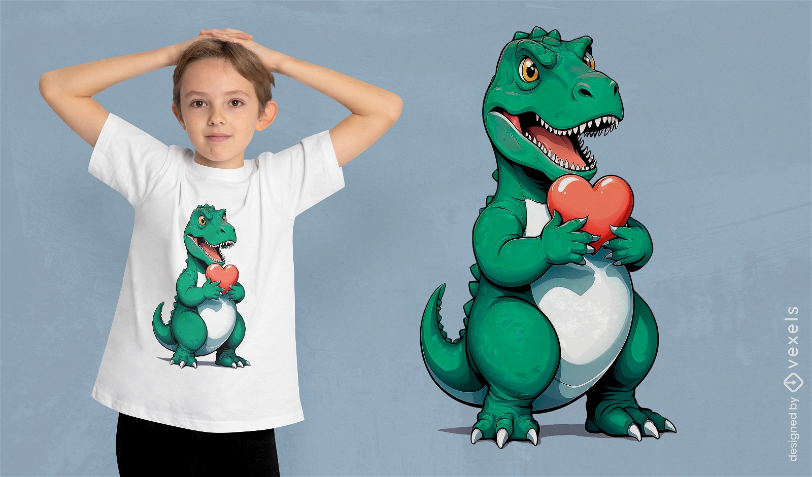 T-rex con diseño de camiseta de corazón.