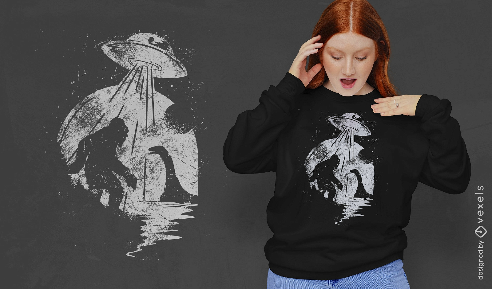 Folklore creatures and UFO t-shirt design