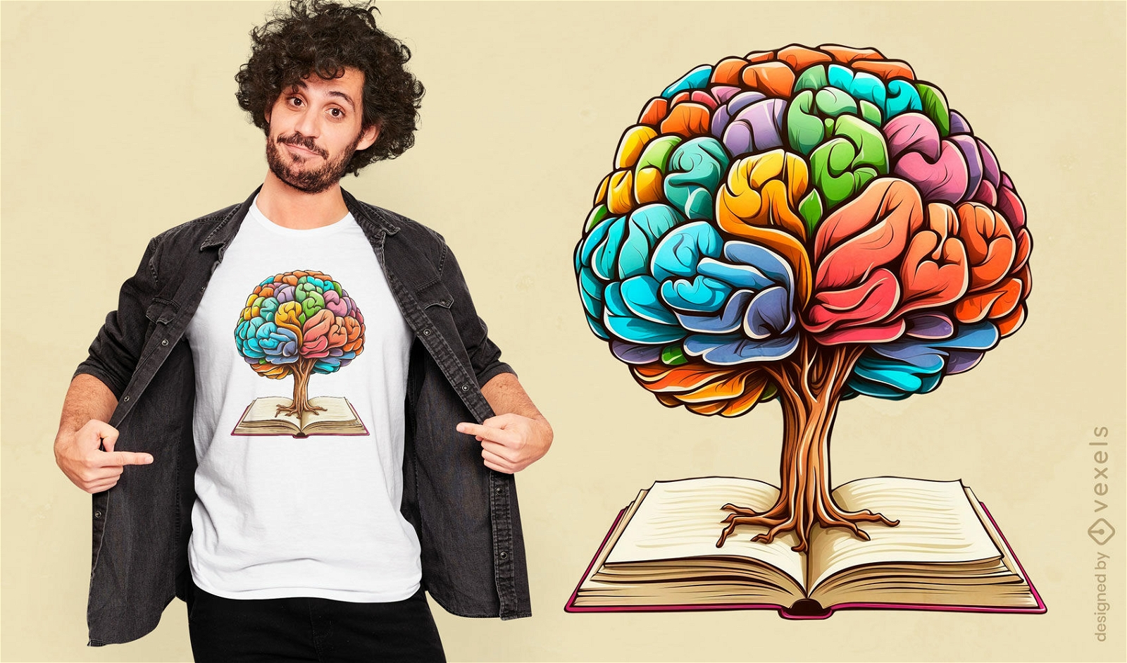 Dise?o de camiseta colorida Brain Book.