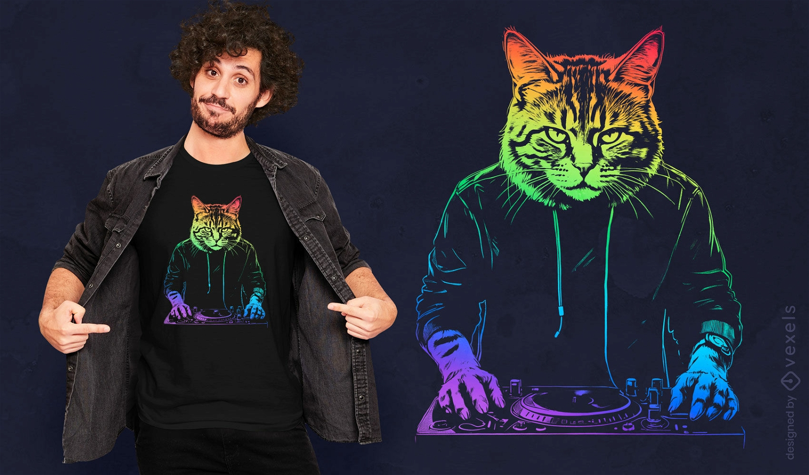 Design de camiseta de DJ de gato neon