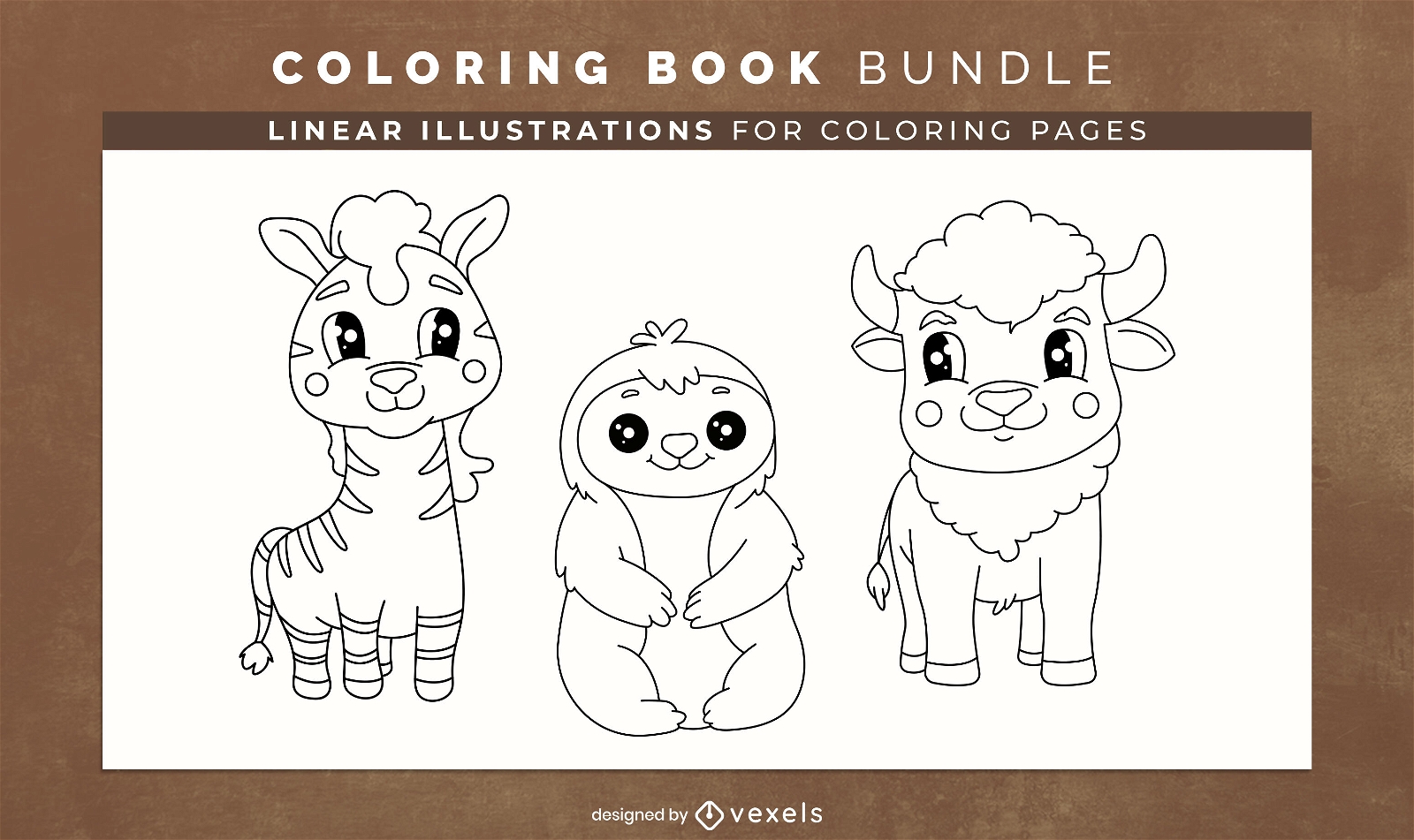 Cute animals coloring book page design