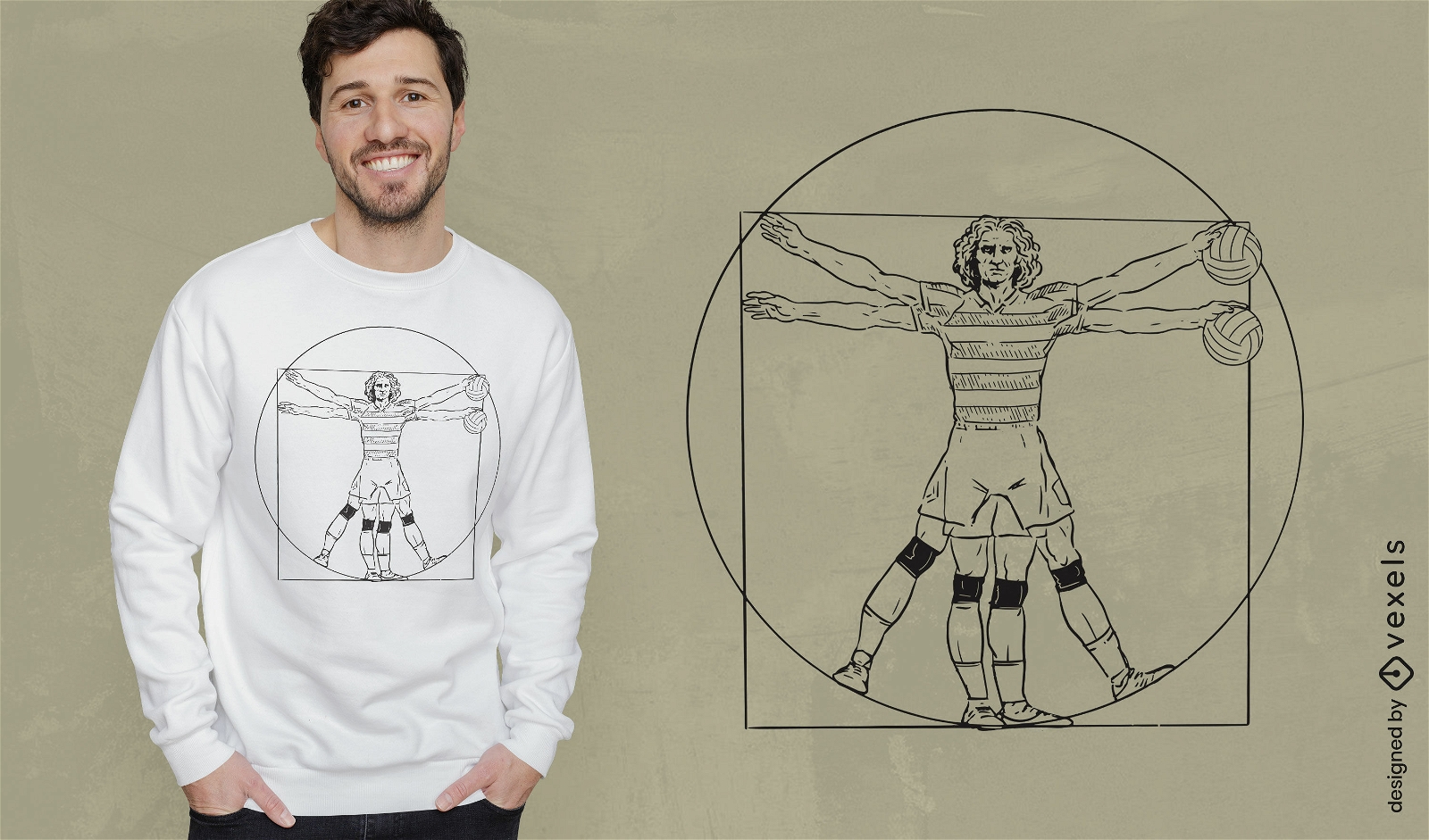 Design de camiseta de voleibol do homem vitruviano