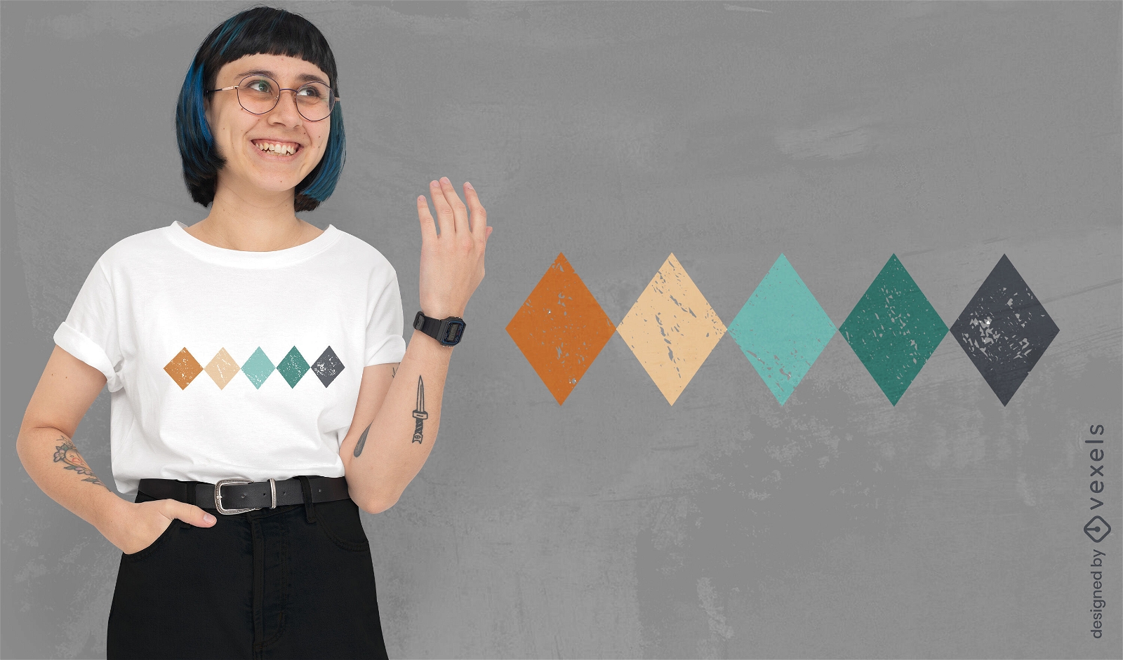 Rhombus-T-Shirt-Design im Used-Look