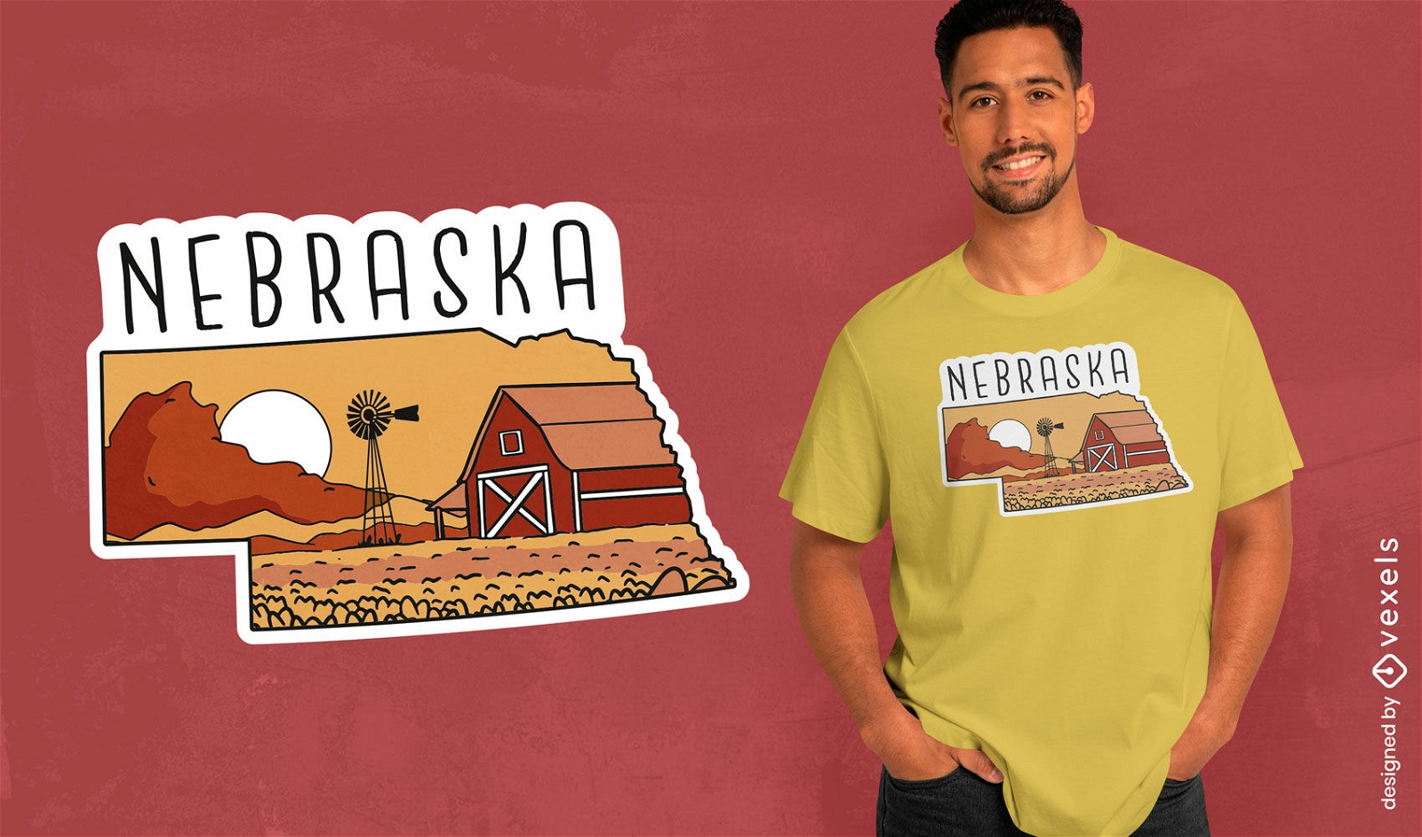 Design de camiseta com adesivo de fazenda em Nebraska