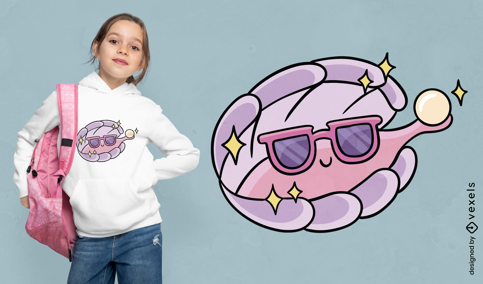 Descarga Vector De Diseño De Camiseta De Almeja De Dibujos Animados Con  Gafas De Sol.