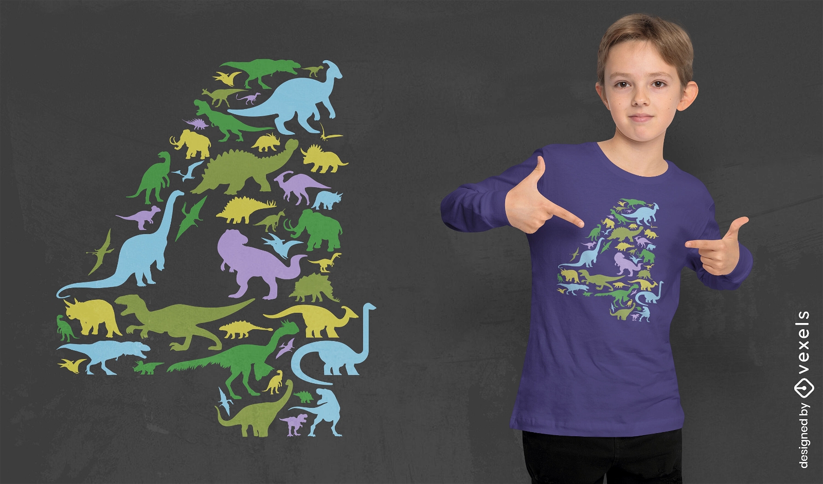 Design de camiseta com silhueta de dinossauro