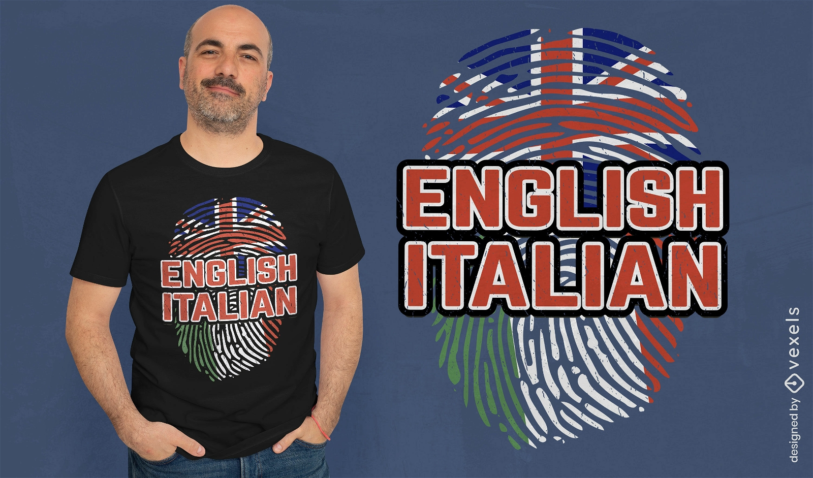Diseño de camiseta de huellas dactilares italiana inglesa.