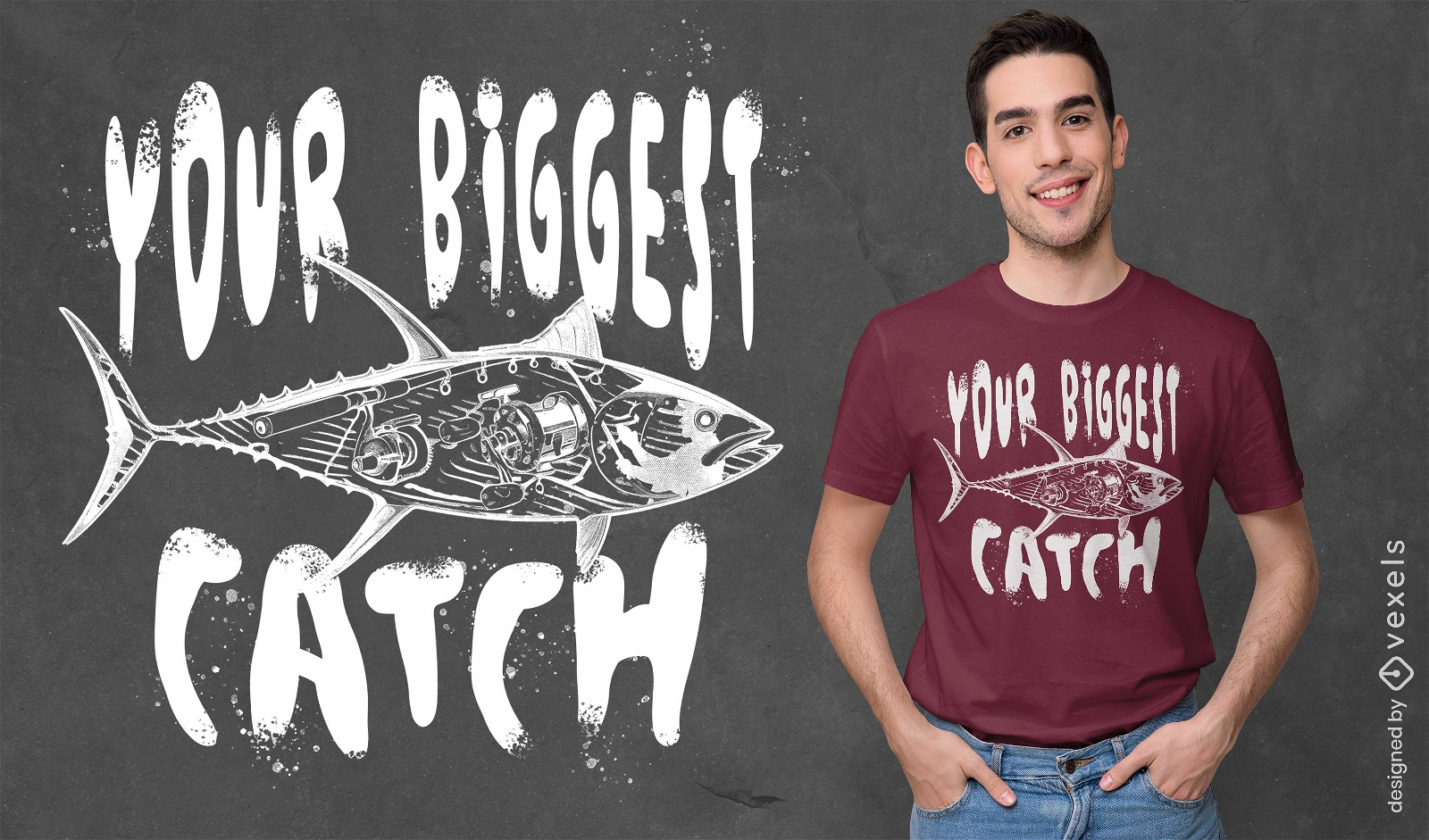 Diseño de camiseta de pez de gran captura.