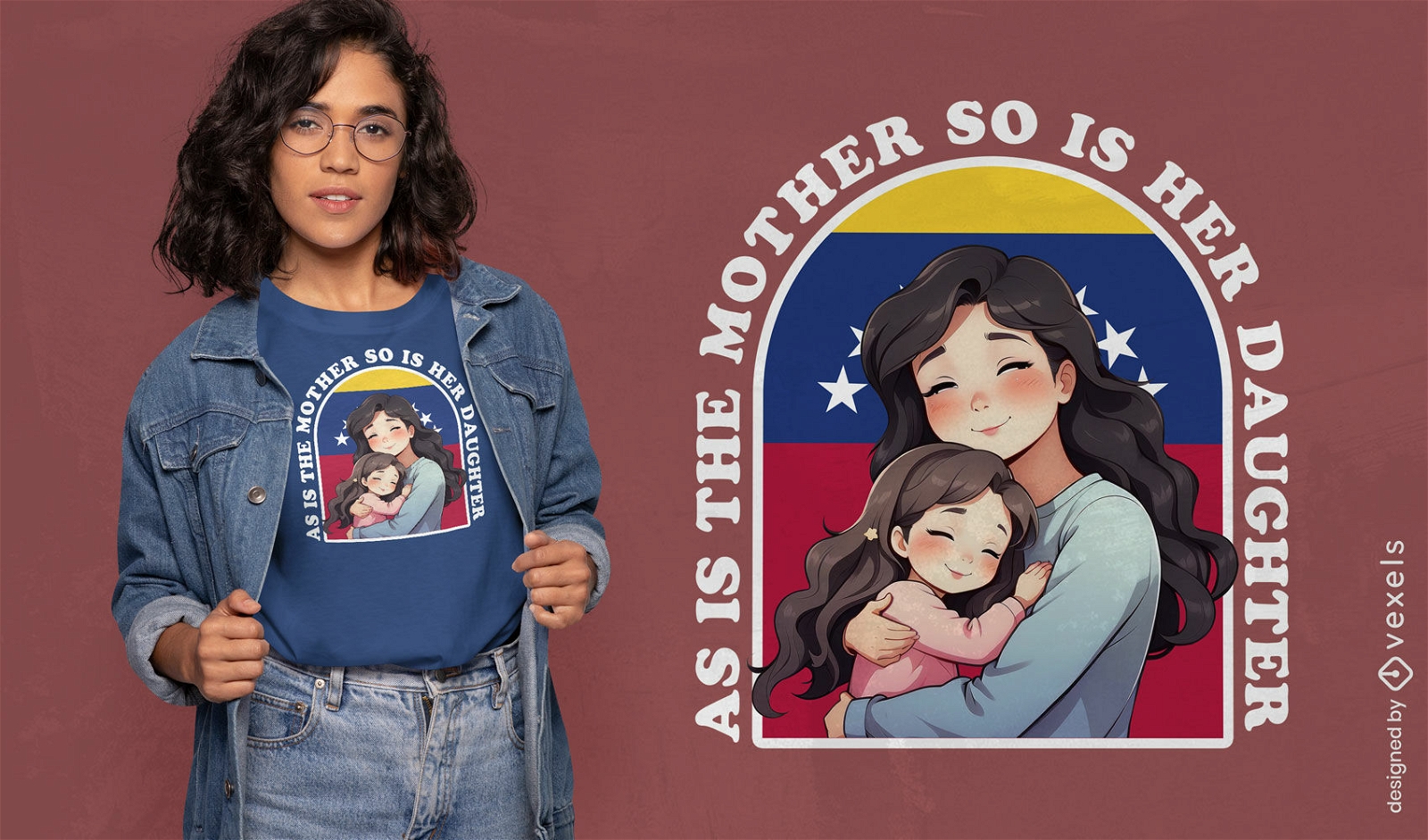 Diseño de camiseta kawaii madre-hija venezolana.