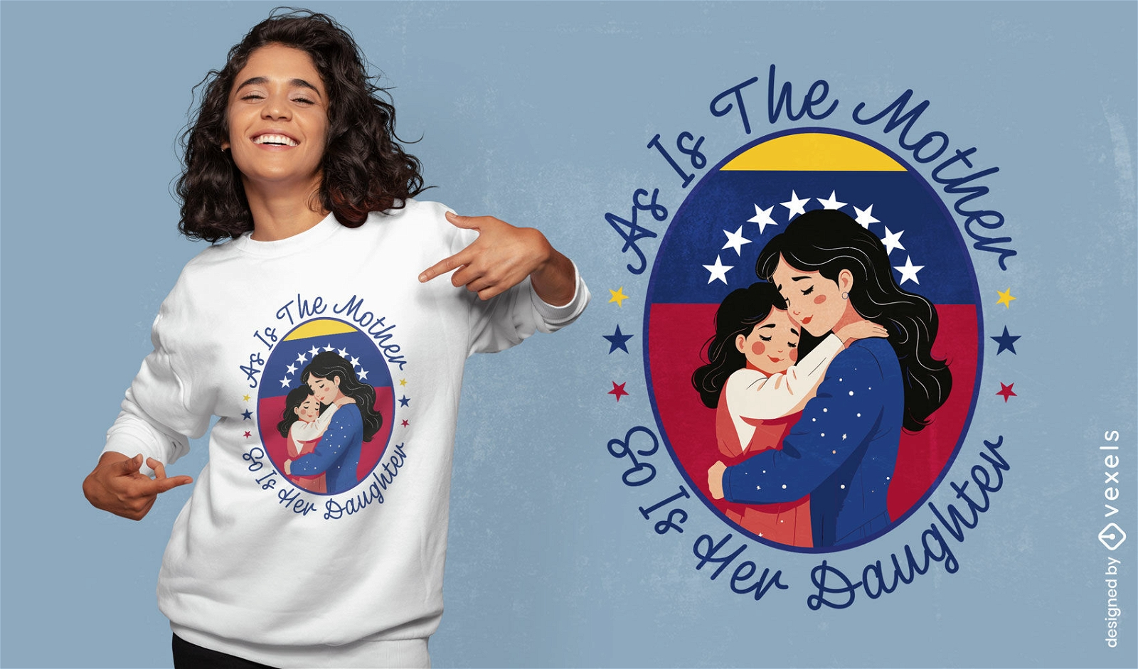 Diseño de camiseta vintage madre-hija venezolana.