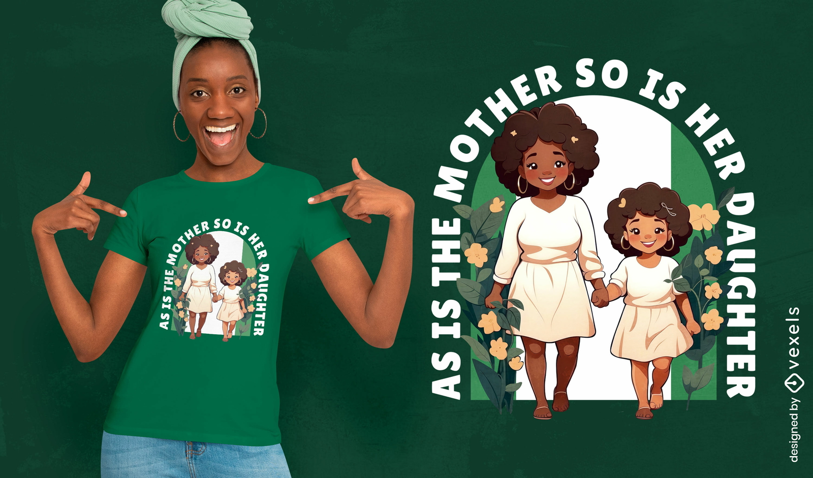 Diseño de camiseta kawaii de madre e hija nigeriana.