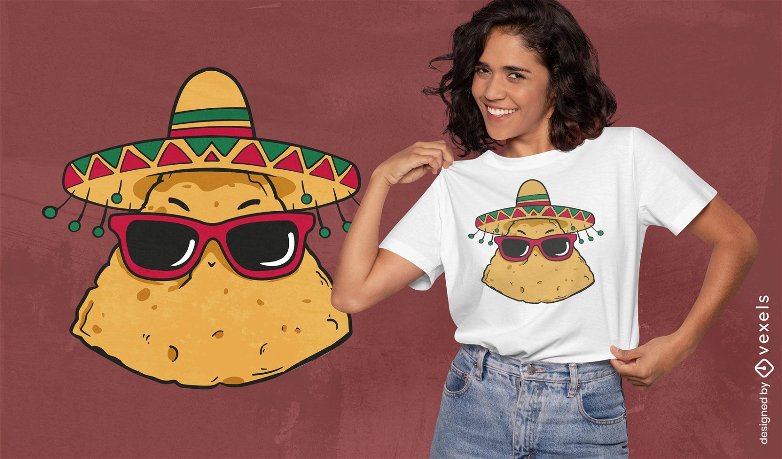 Diseño de camiseta de dibujos animados de nacho mexicano.