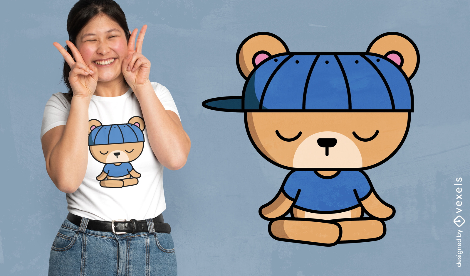 Urso casual com design de camiseta com boné