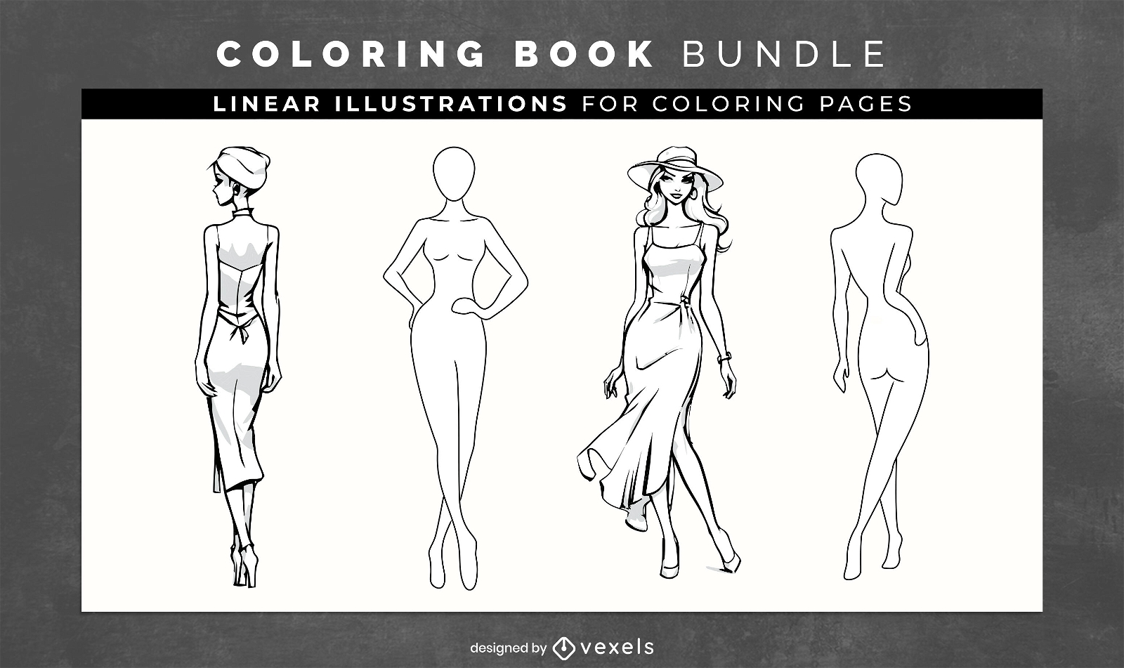 Diseño de libro para colorear de bocetos de moda.