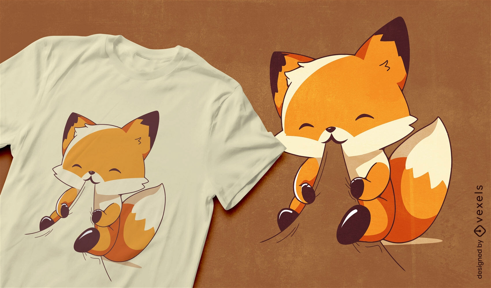 Diseño de camiseta de tela con zorro comiendo.