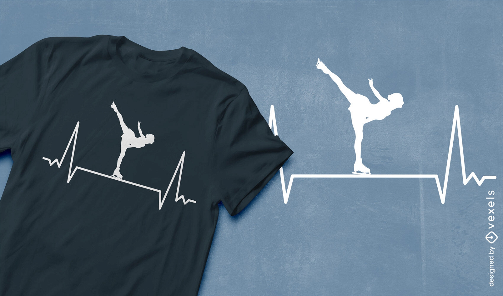 Design de camiseta de patinadora artística com batimentos cardíacos