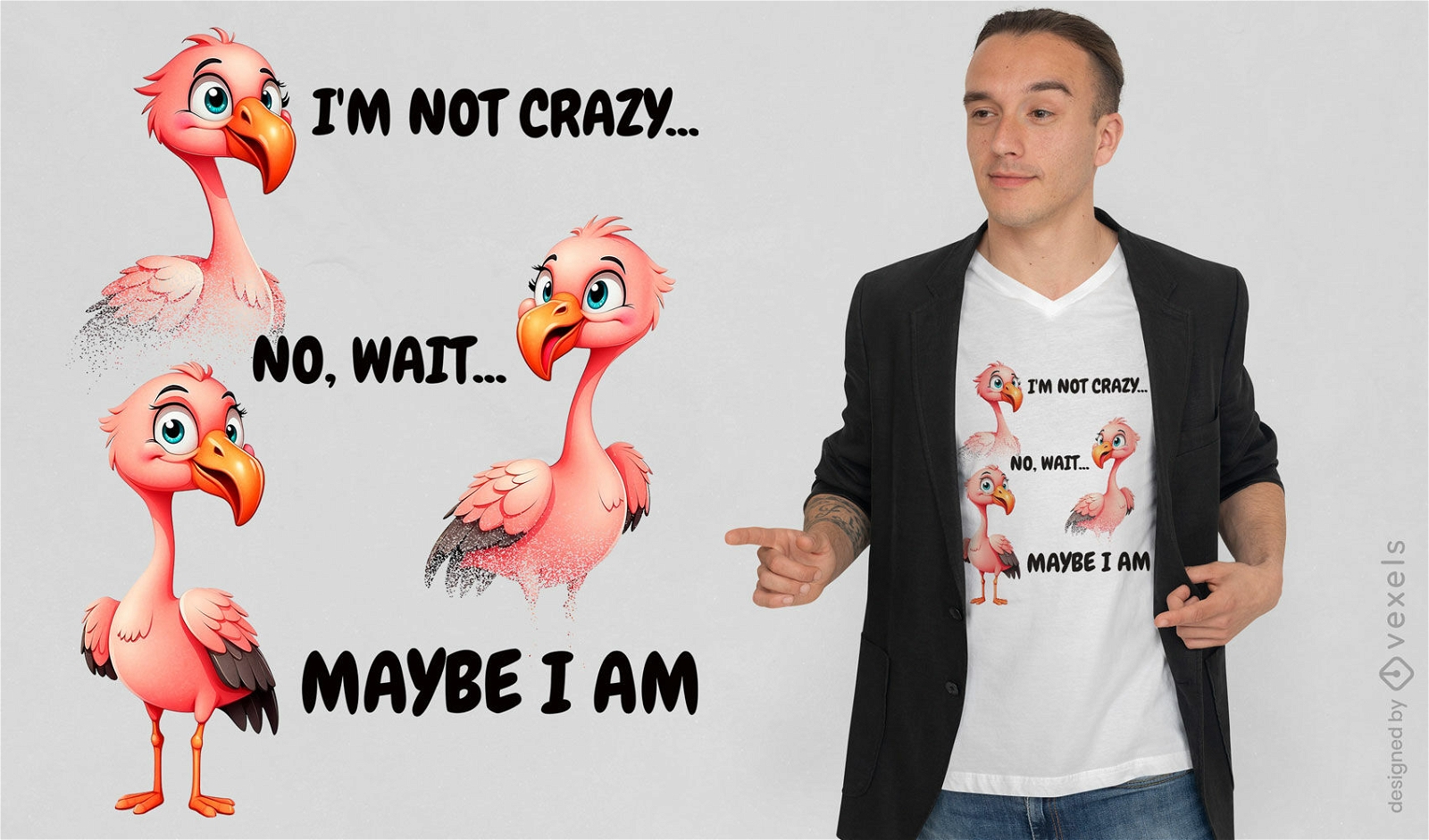 Design de camiseta com humor flamingo
