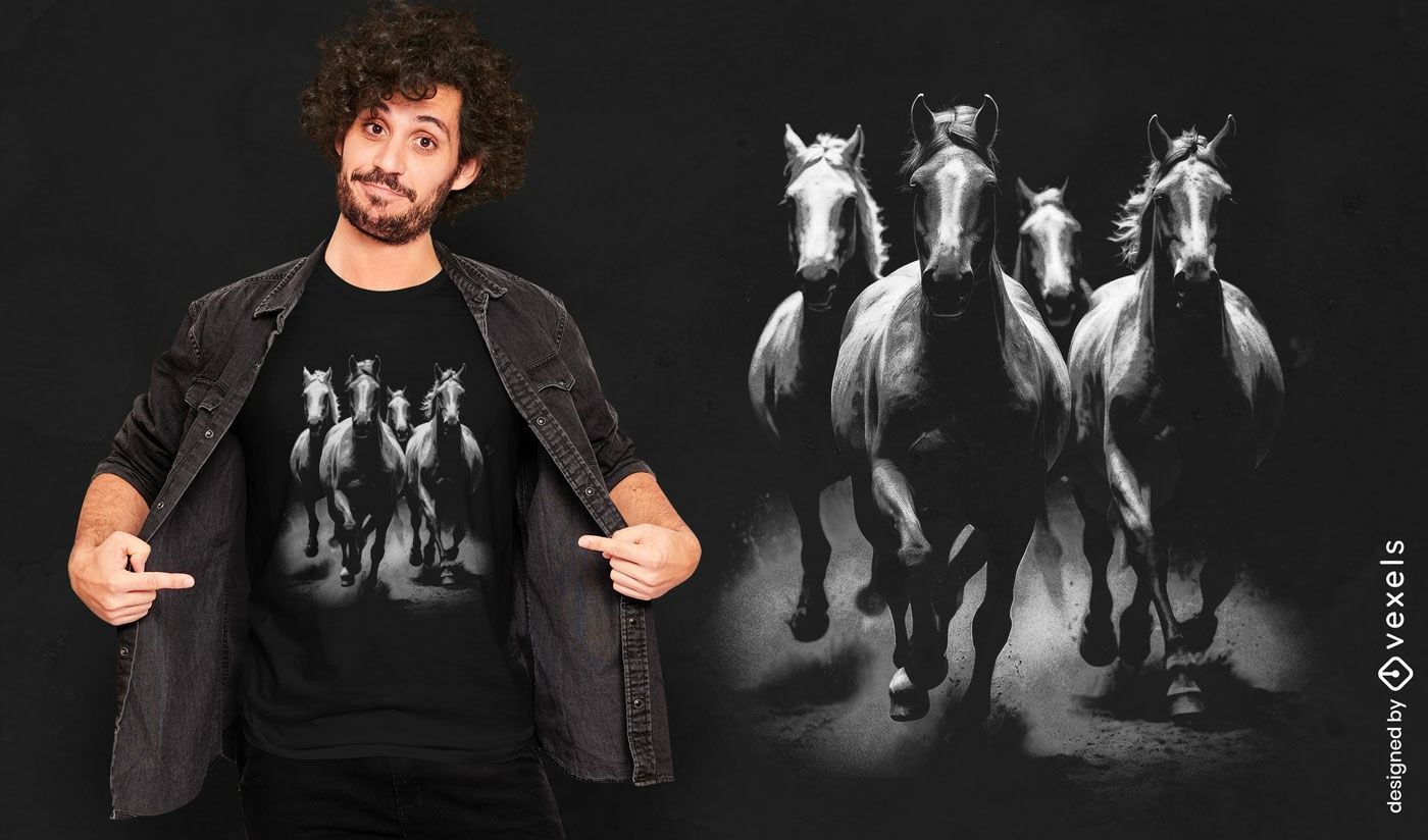 Diseño de camiseta de manada de caballos.