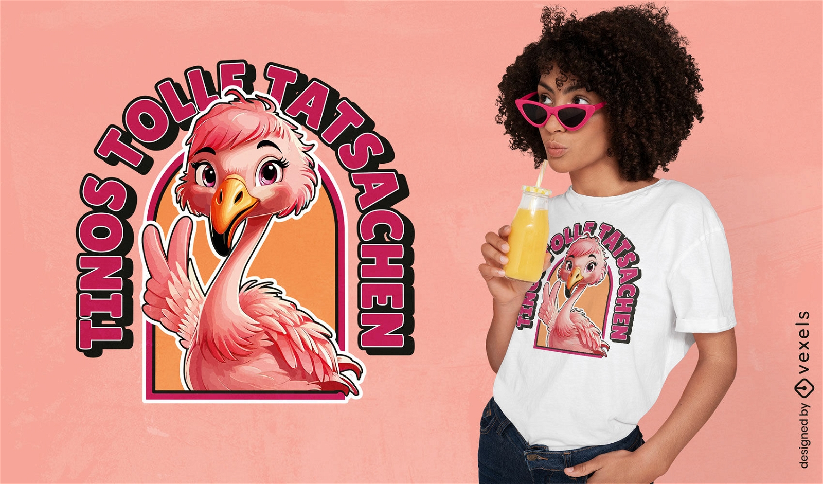 Flamingo with victory sign t-shirt design