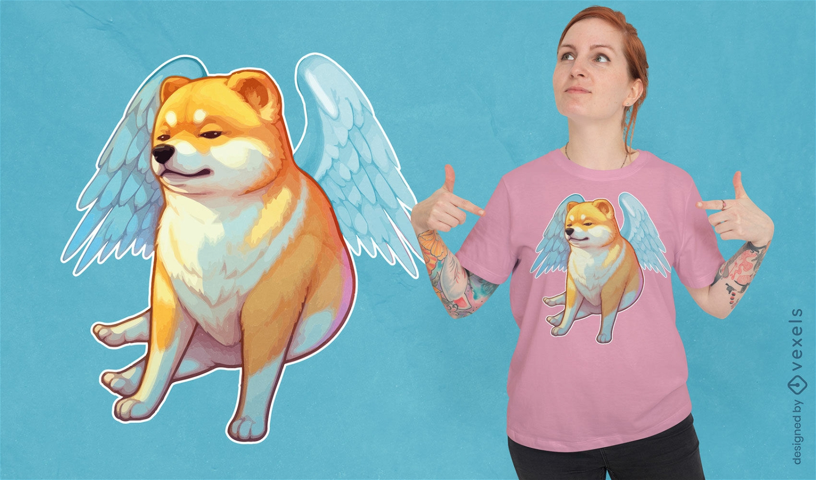 Design de camiseta com meme angélico Shiba Inu