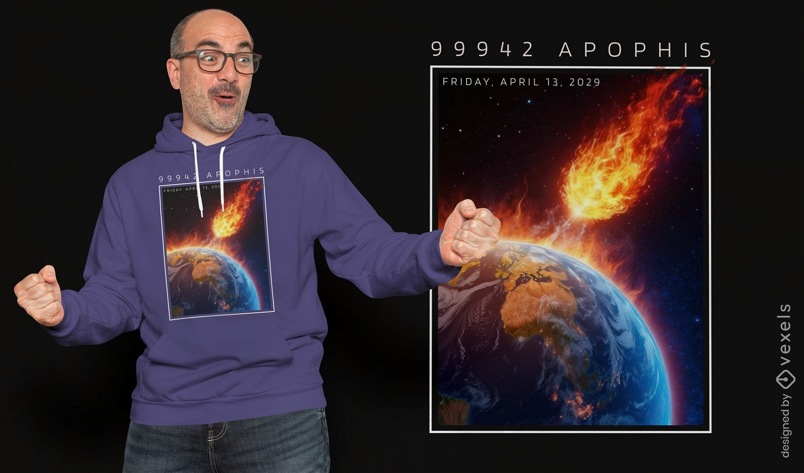 Diseño de camiseta de colisión del cometa Apophis.