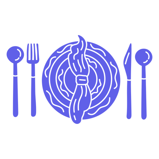 Ícono de comedor lúdico con diseño de cubiertos y platos. Diseño PNG