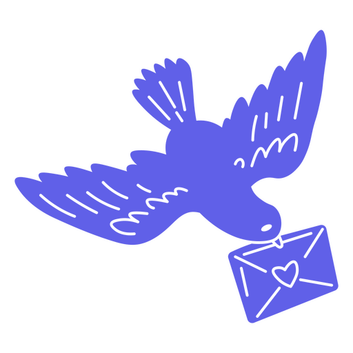 Pájaro azul con correo de corazón. Diseño PNG