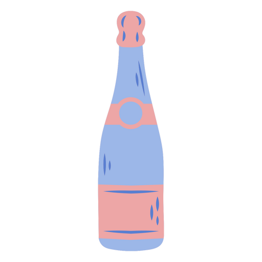 Botella de vino azul y rosa. Diseño PNG