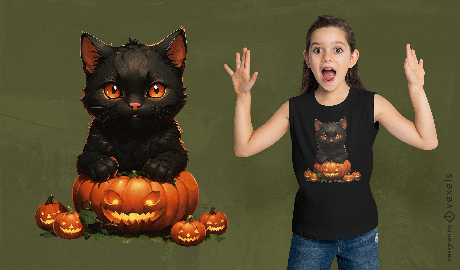 Diseño de camiseta de gato negro de halloween.