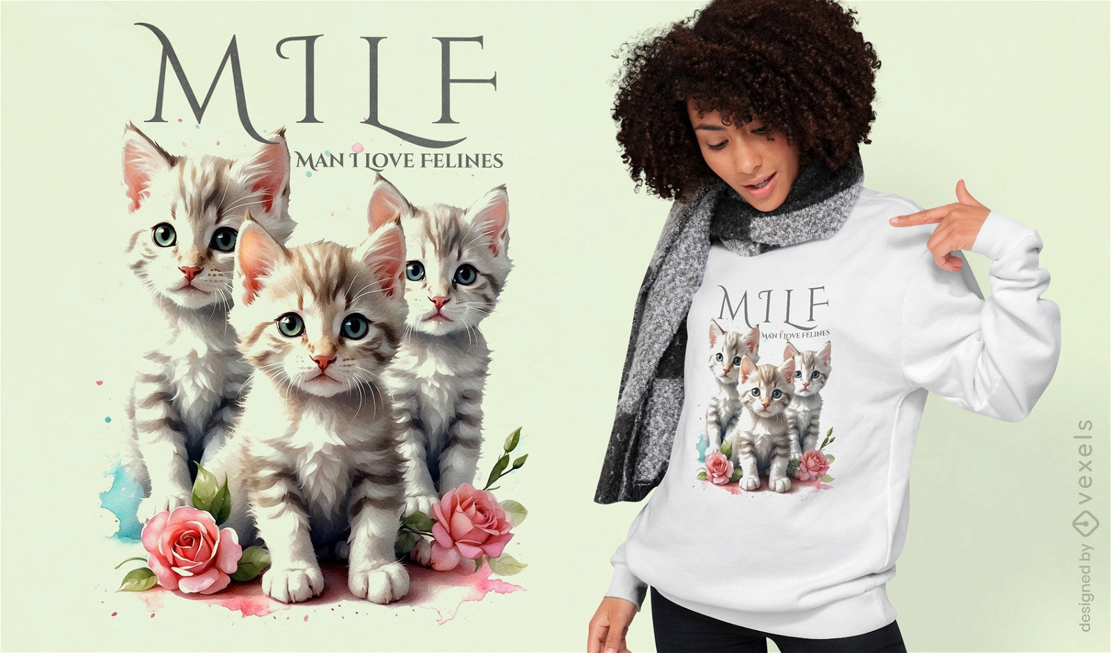 Diseño de camiseta con cita de amor de gatito.