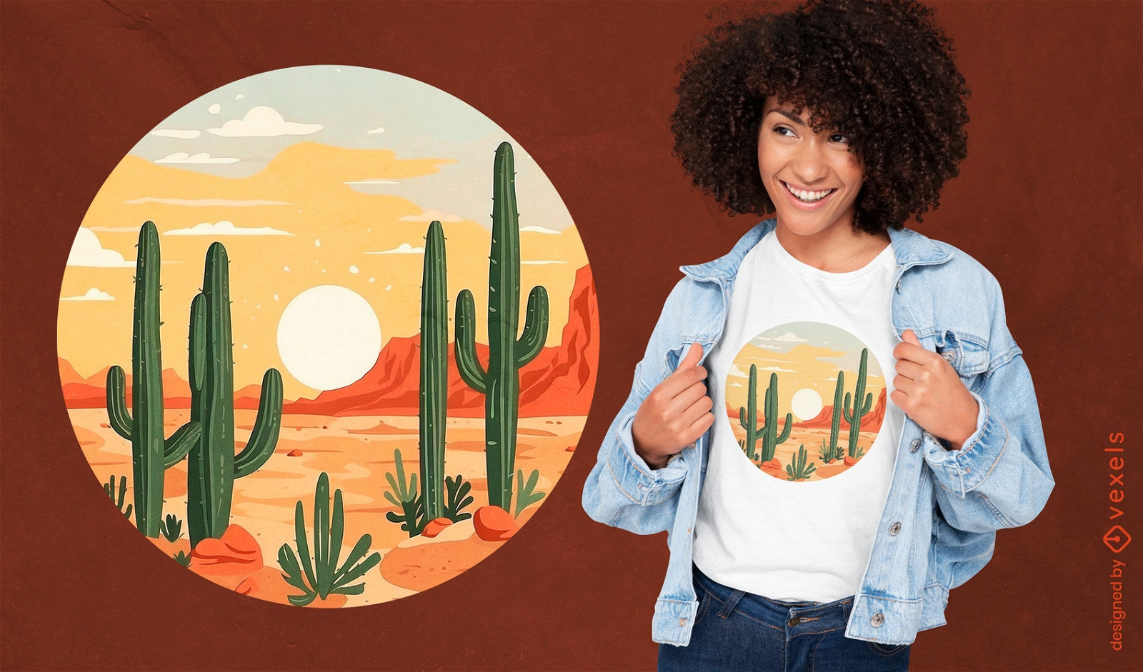 T-Shirt-Design bei Sonnenuntergang in der Wüste