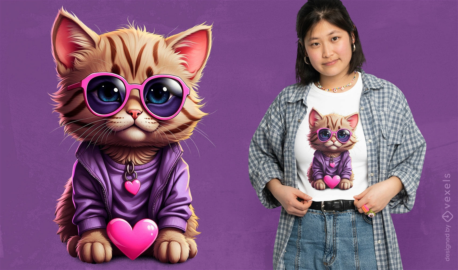 Diseño de camiseta de gatito de moda.