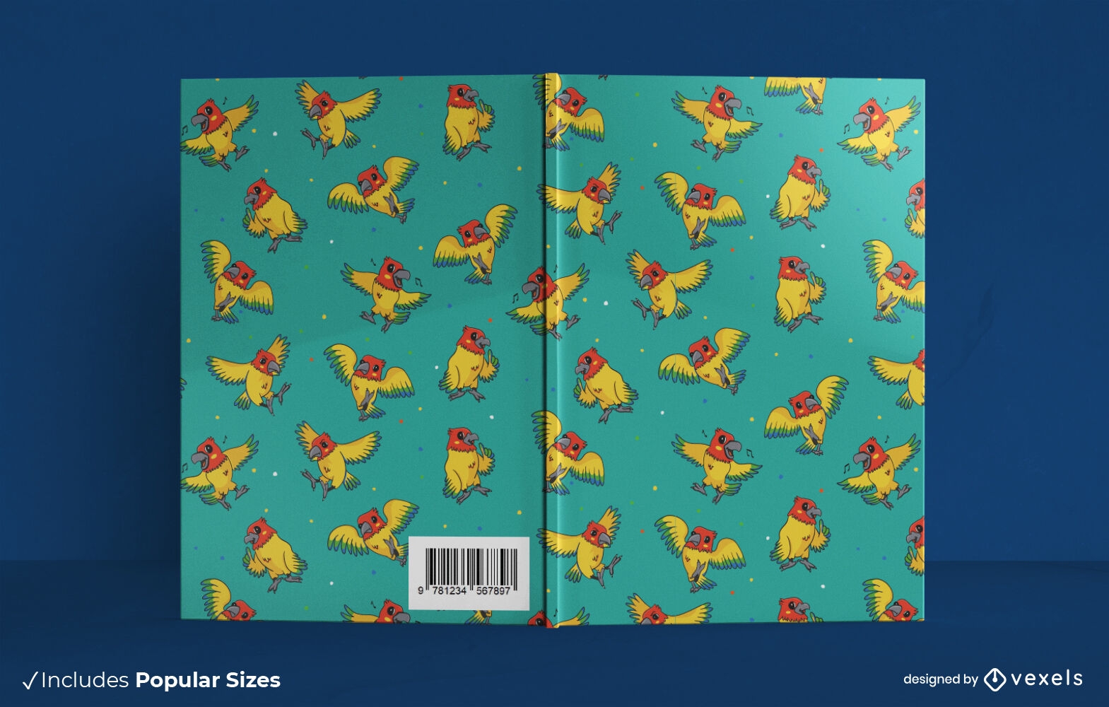 Sun conures patterned book cover design