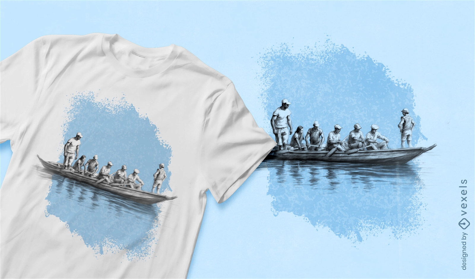 Boceto de barco en diseño de camiseta.