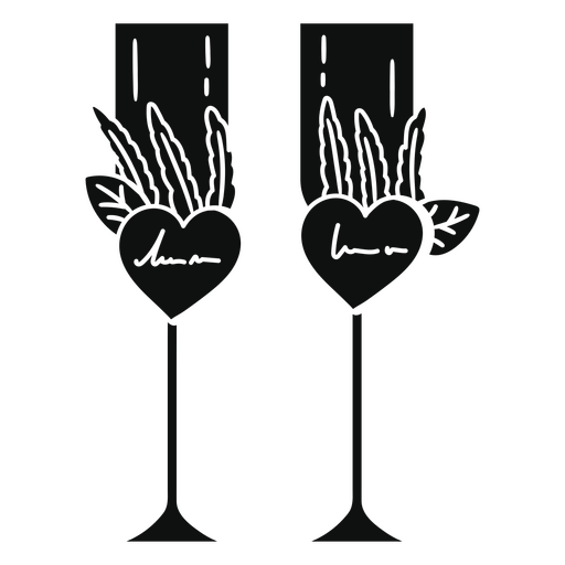 Black wine glasses with hearts PNG Design