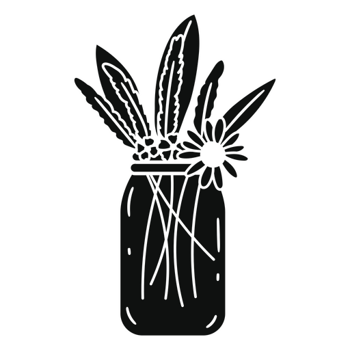 Jarrón negro con flores. Diseño PNG