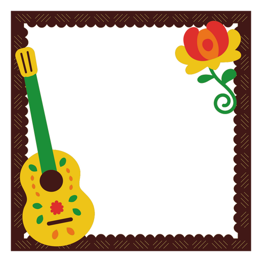 Diseño de marco decorativo con diseño floral y guitarra vibrante. Diseño PNG