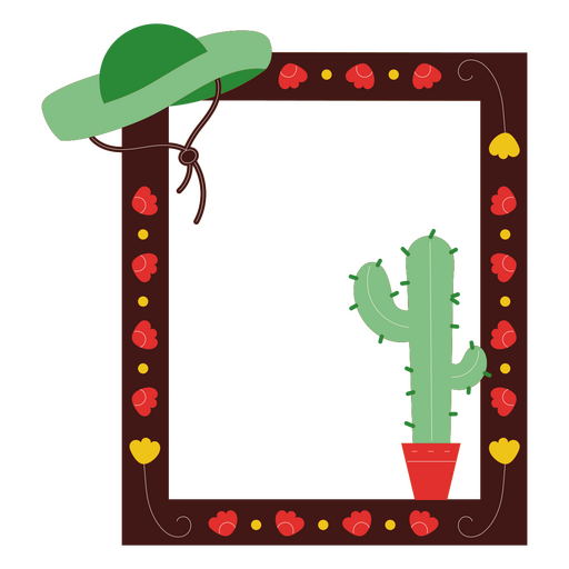 Marco con cactus en una maceta. Diseño PNG